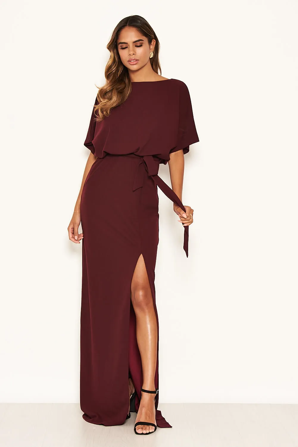 Plum Tie Waist Maxi Dress sold by AX Paris product image thumbnail 4