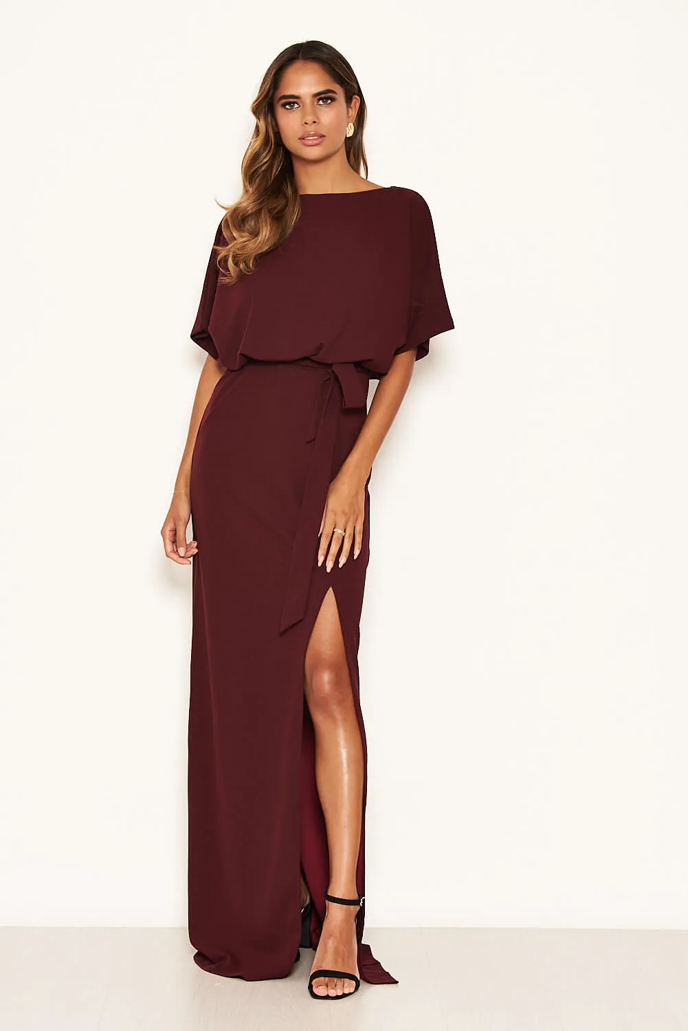 Plum Tie Waist Maxi Dress sold by AX Paris