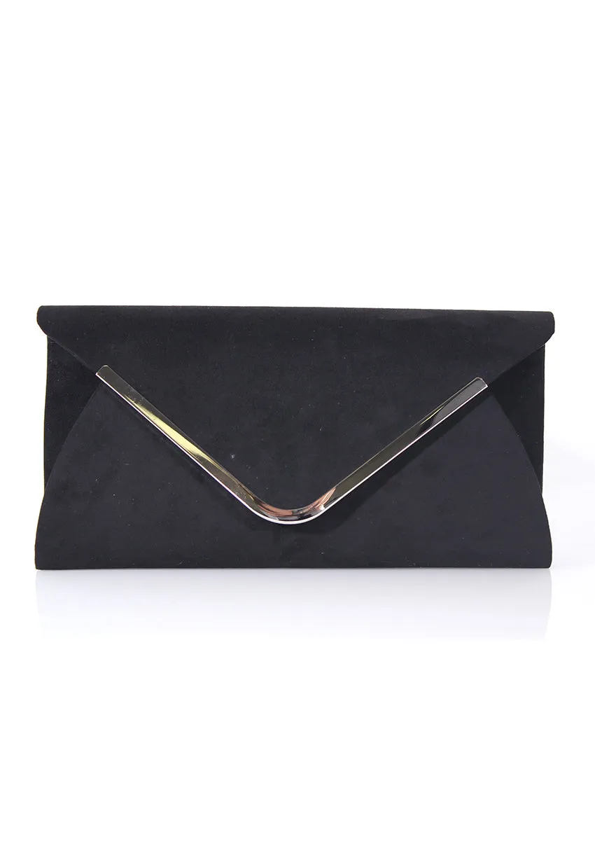 Black Rounded Clutch with Silver Detail sold by AX Paris