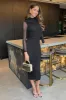 Black High Neck Long Sleeve Ruched Bodycon Mesh Midi Dress sold by AX Paris