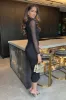 Black High Neck Long Sleeve Ruched Bodycon Mesh Midi Dress sold by AX Paris