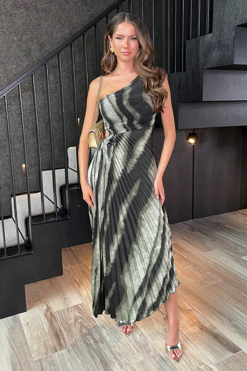 Multi Smudged Stripe Print One Shoulder Pleated Midi Dress sold by AX Paris product image thumbnail 2