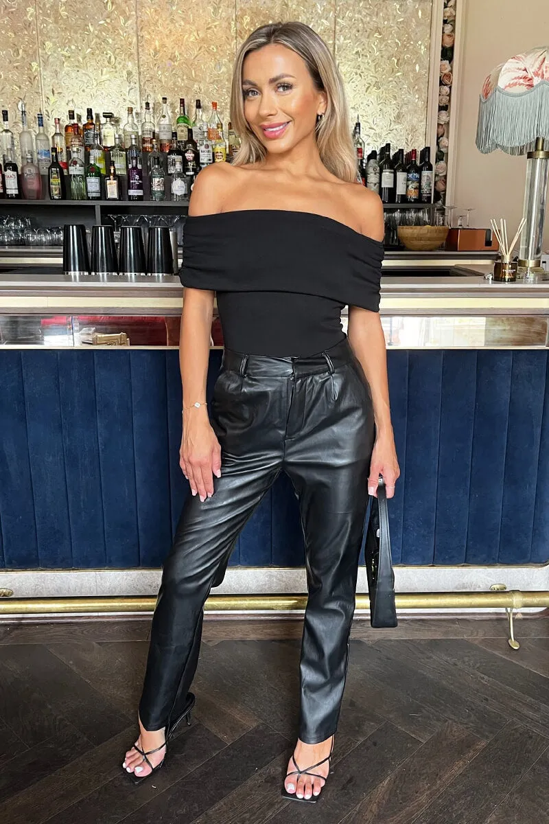 Black Bardot Fold Over Top Detail Bodysuit sold by AX Paris product image thumbnail 2