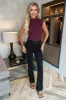 Plum High Neck Sleeveless Ruched Mesh Bodysuit sold by AX Paris