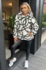 Cream And Black Swirl Pattern Front Pocket Teddy Hoodie sold by AX Paris