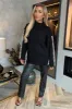 Black Mock Neck Blanket Stitch Detail Knit Jumper sold by AX Paris