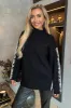 Black Mock Neck Blanket Stitch Detail Knit Jumper sold by AX Paris