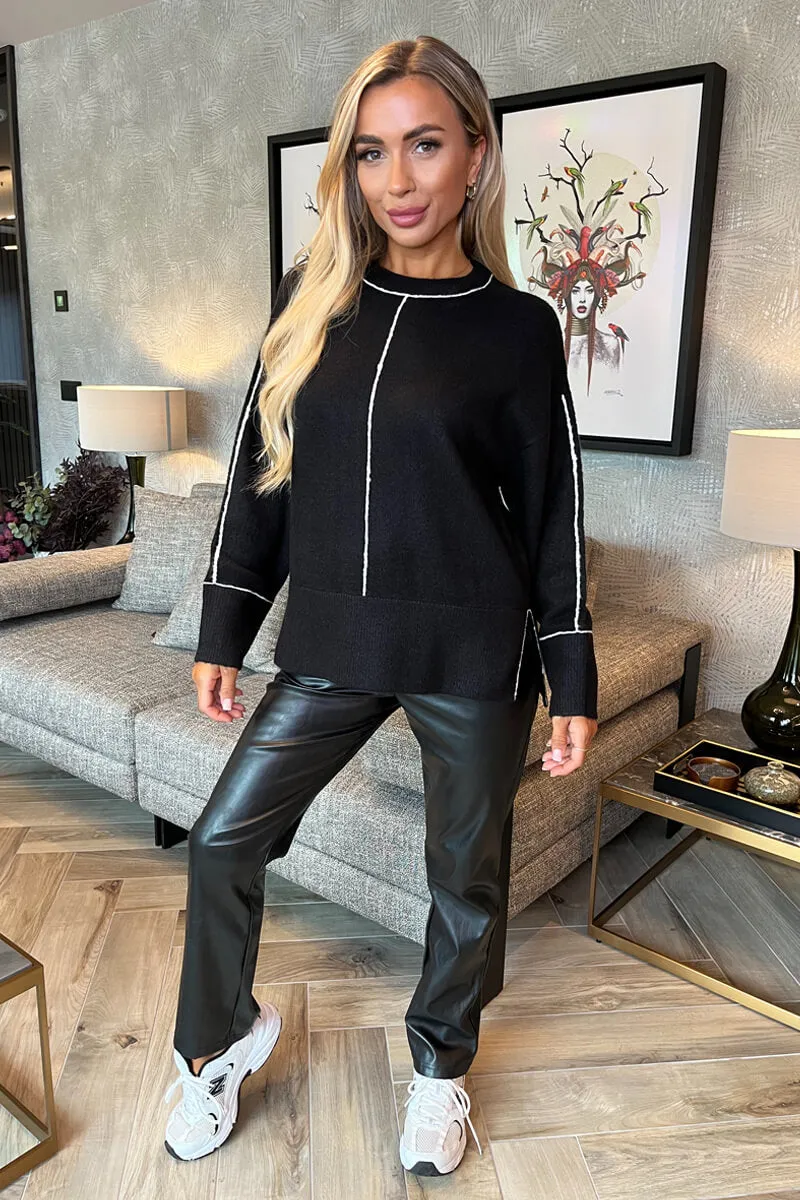 Black Round Neck Contrast Piping Detail Jumper sold by AX Paris product image thumbnail 2