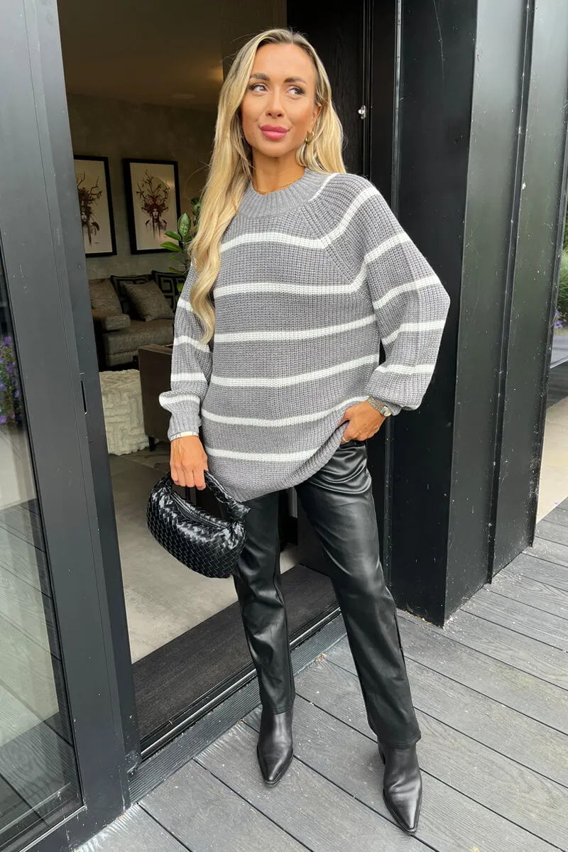 Mid-Grey And Cream Oversized Stripe Knit Jumper sold by AX Paris product image thumbnail 2