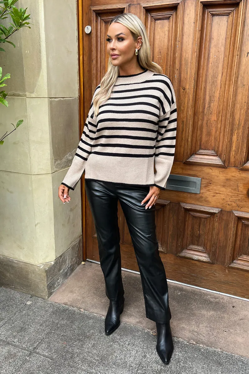 Oatmeal And Black Striped Block Hem Jumper sold by AX Paris product image thumbnail 2