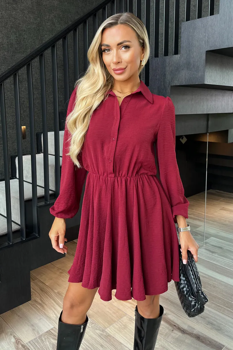 Wine Long Sleeve Mini Skater Dress sold by AX Paris