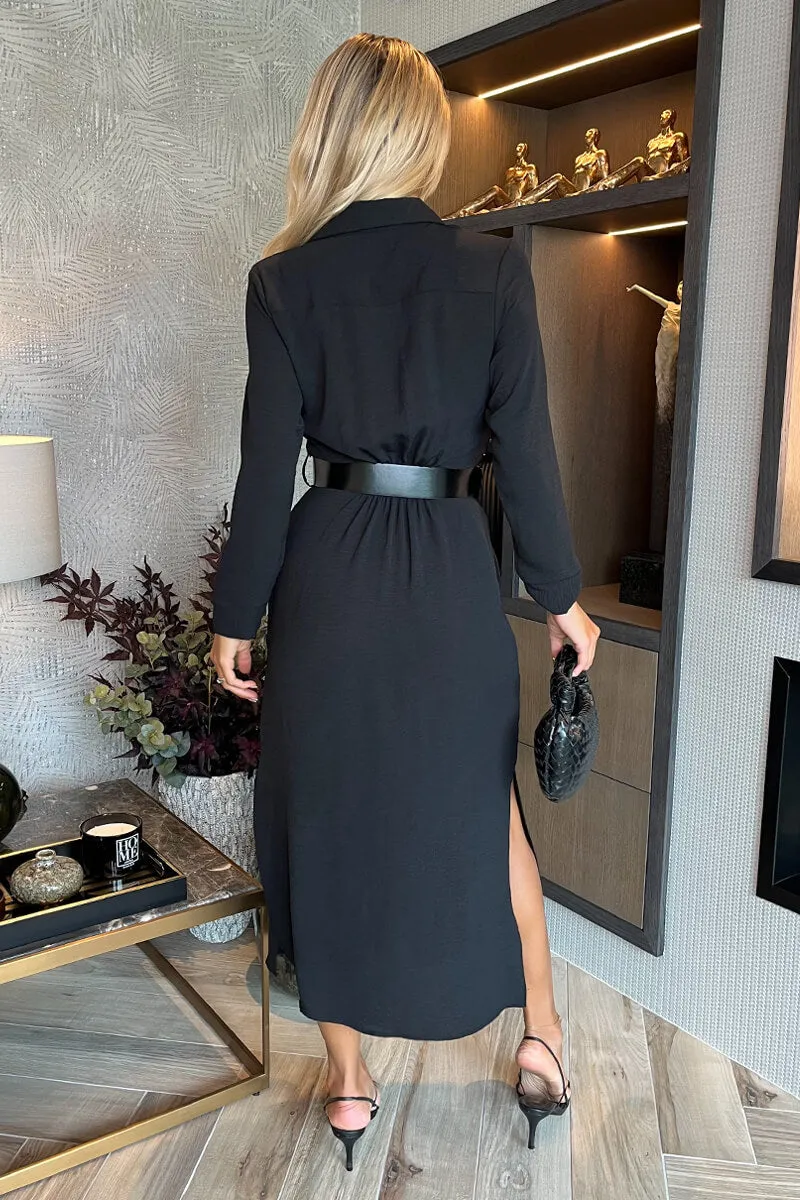 Black Button Front Belted Shirt Midi Dress sold by AX Paris product image thumbnail 5