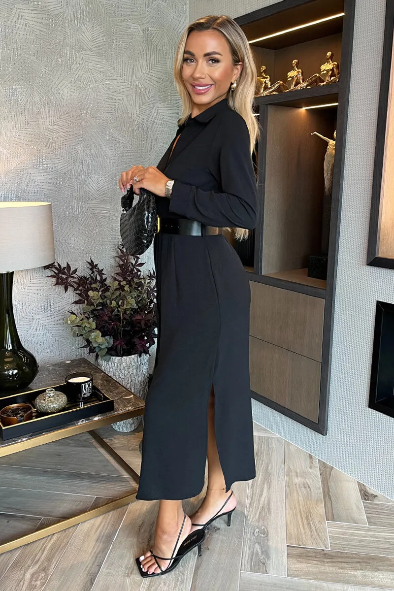 Black Button Front Belted Shirt Midi Dress sold by AX Paris product image thumbnail 4