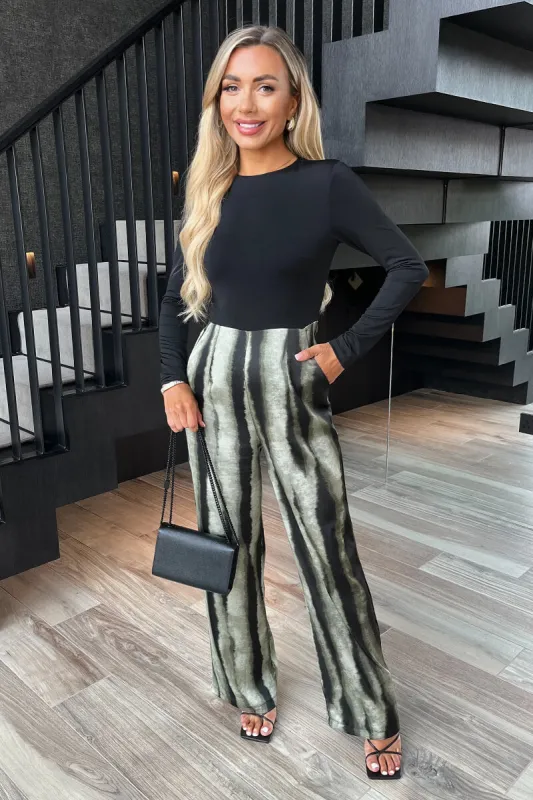 Multi Stripe Smudge Print 2 in 1 Long Sleeve Wide Leg Jumpsuit made by AX Paris