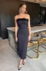 Black Strapless Faux Feather Detail Midi Dress sold by AX Paris