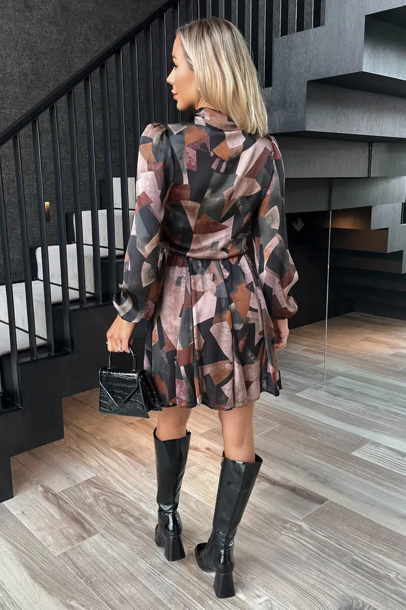 Multi Abstract Print Long Sleeve Mini Skater Dress sold by AX Paris product image thumbnail 5