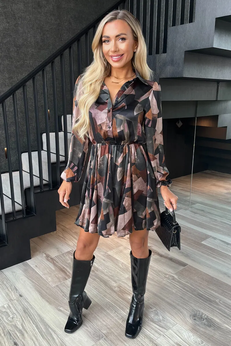 Multi Abstract Print Long Sleeve Mini Skater Dress sold by AX Paris product image thumbnail 2
