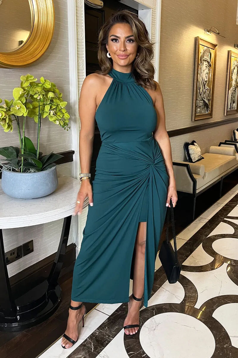 Teal Halter Neck Knot Skirt Midi Dress sold by AX Paris