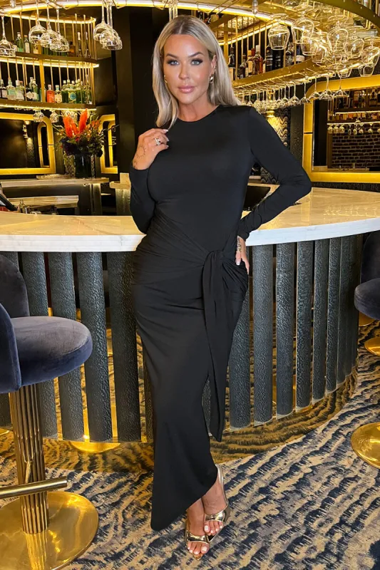 Black Long Sleeve Sash Bodycon Midi Dress sold by AX Paris