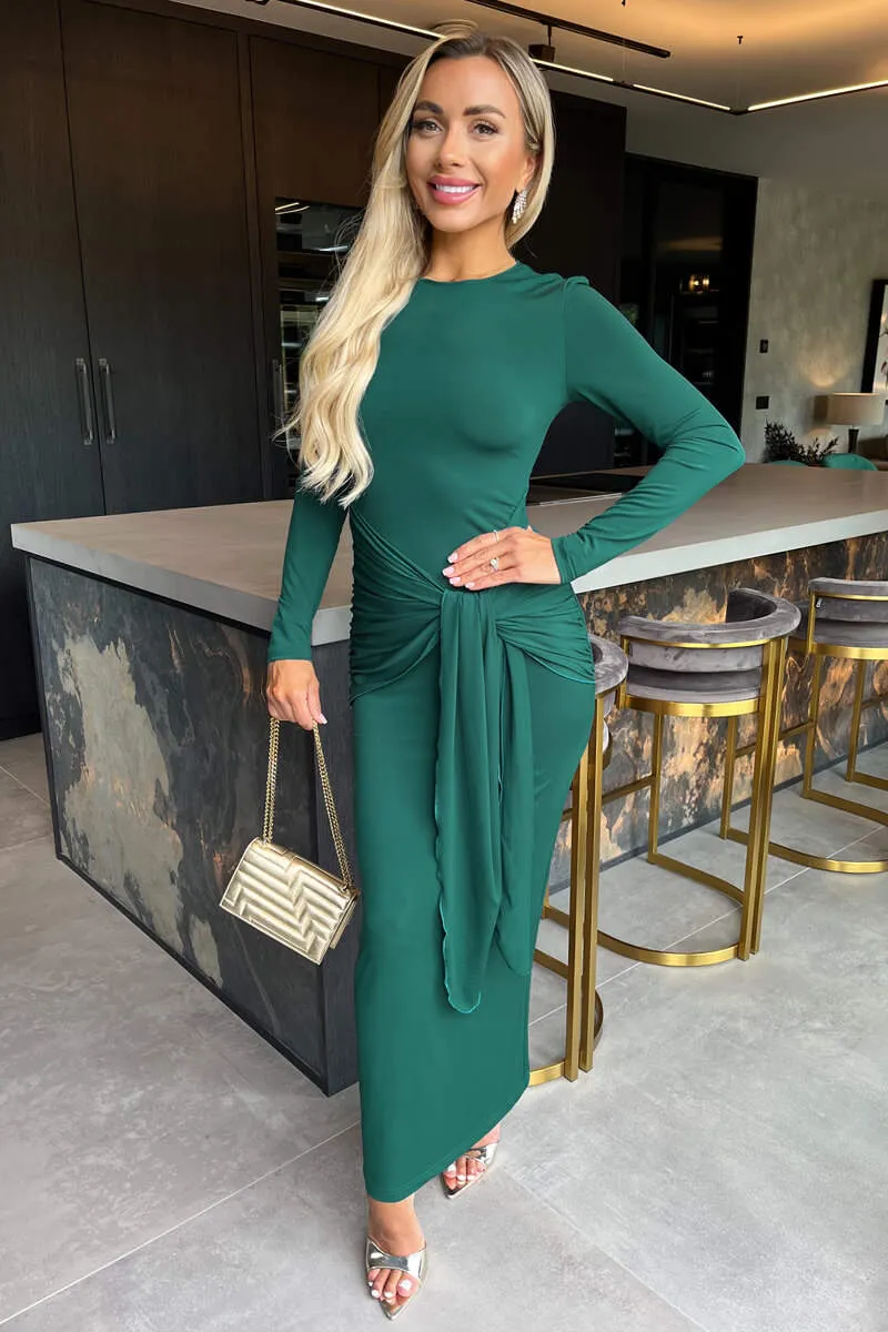 Teal Long Sleeve Sash Bodycon Midi Dress sold by AX Paris