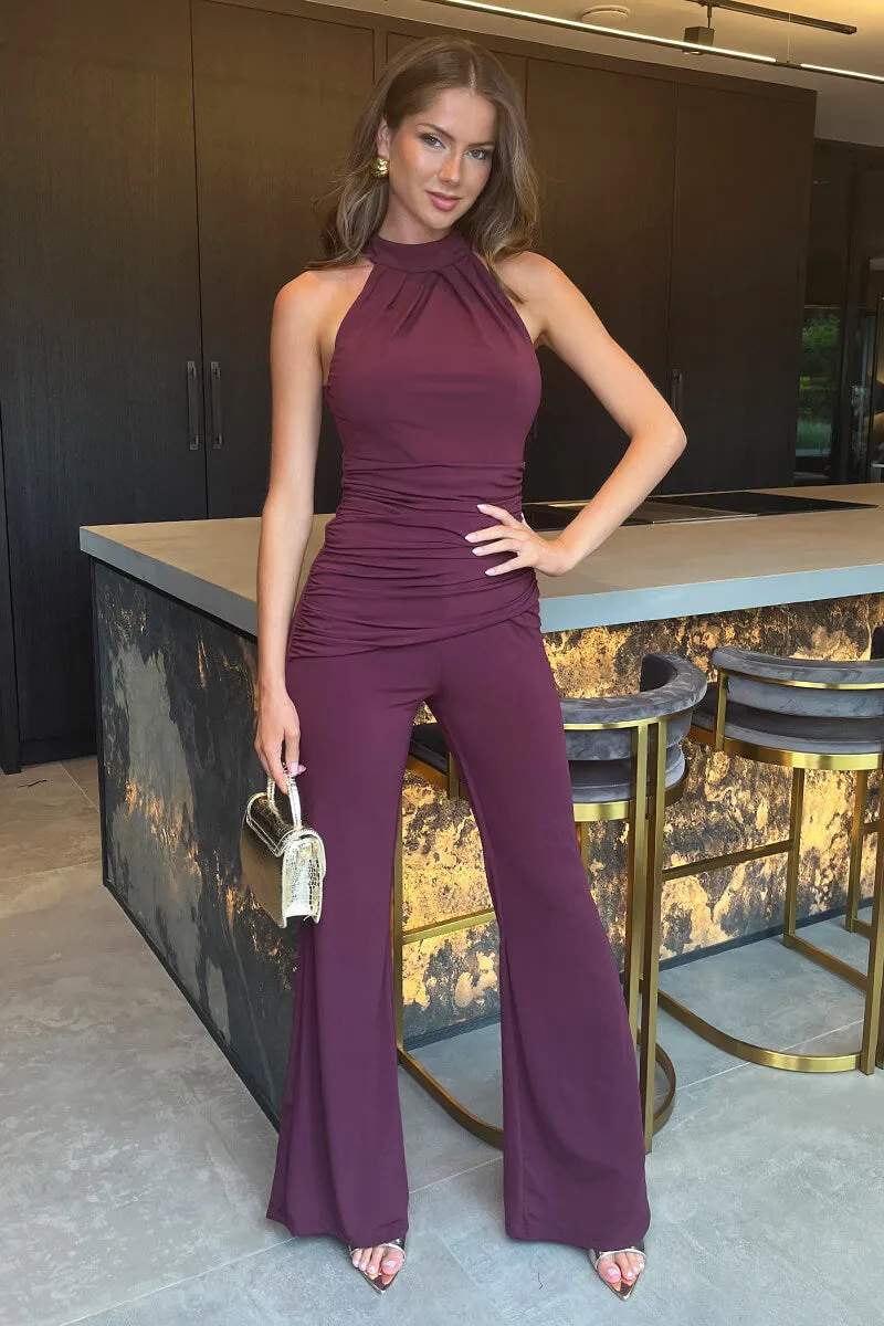 Plum Pleated Halter Neck Draped Waist Detail Jumpsuit sold by AX Paris product image thumbnail 2
