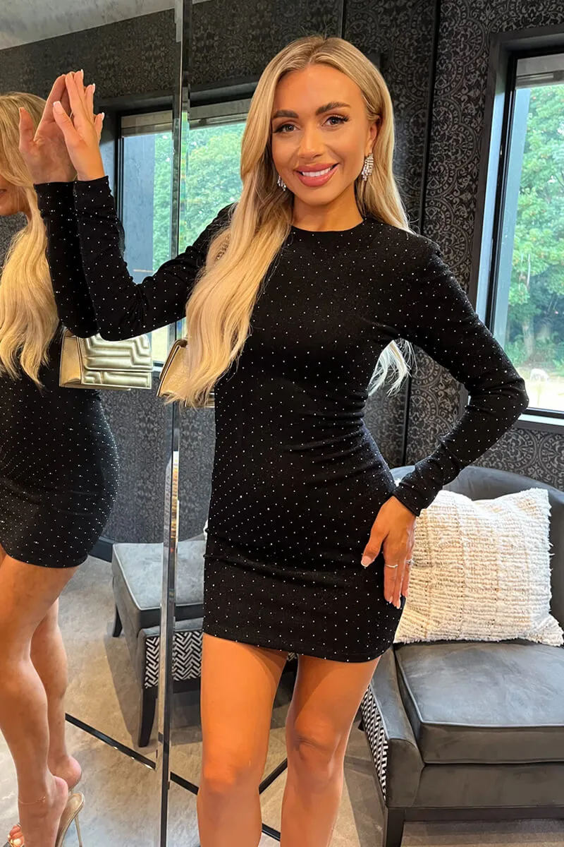 Black Diamante Sparkle Long Sleeve Mini Dress sold by AX Paris
