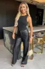 Black Faux Leather Wide Leg Trousers sold by AX Paris