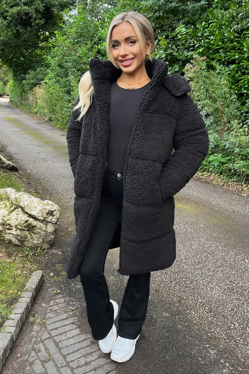 Black Teddy Panelled Long Coat sold by AX Paris