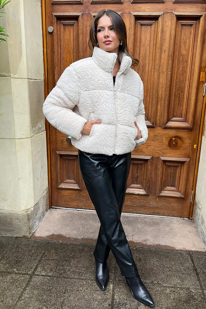 Cream Teddy Panelled Short Coat sold by AX Paris product image thumbnail 2