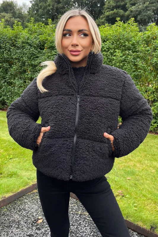 Black Teddy Panelled Short Coat sold by AX Paris