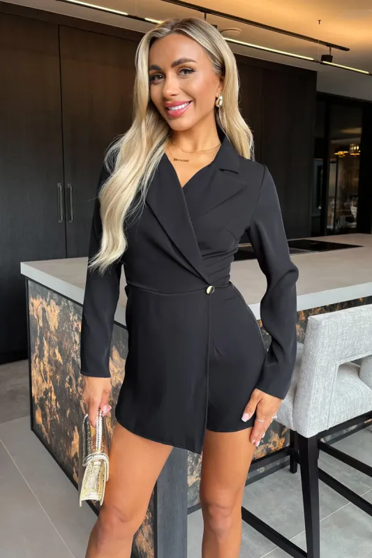 Black Long Sleeve Wrap Blazer Playsuit sold by AX Paris