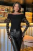 Black Lace Bardot Fold Over Top Long Sleeve Bodysuit sold by AX Paris