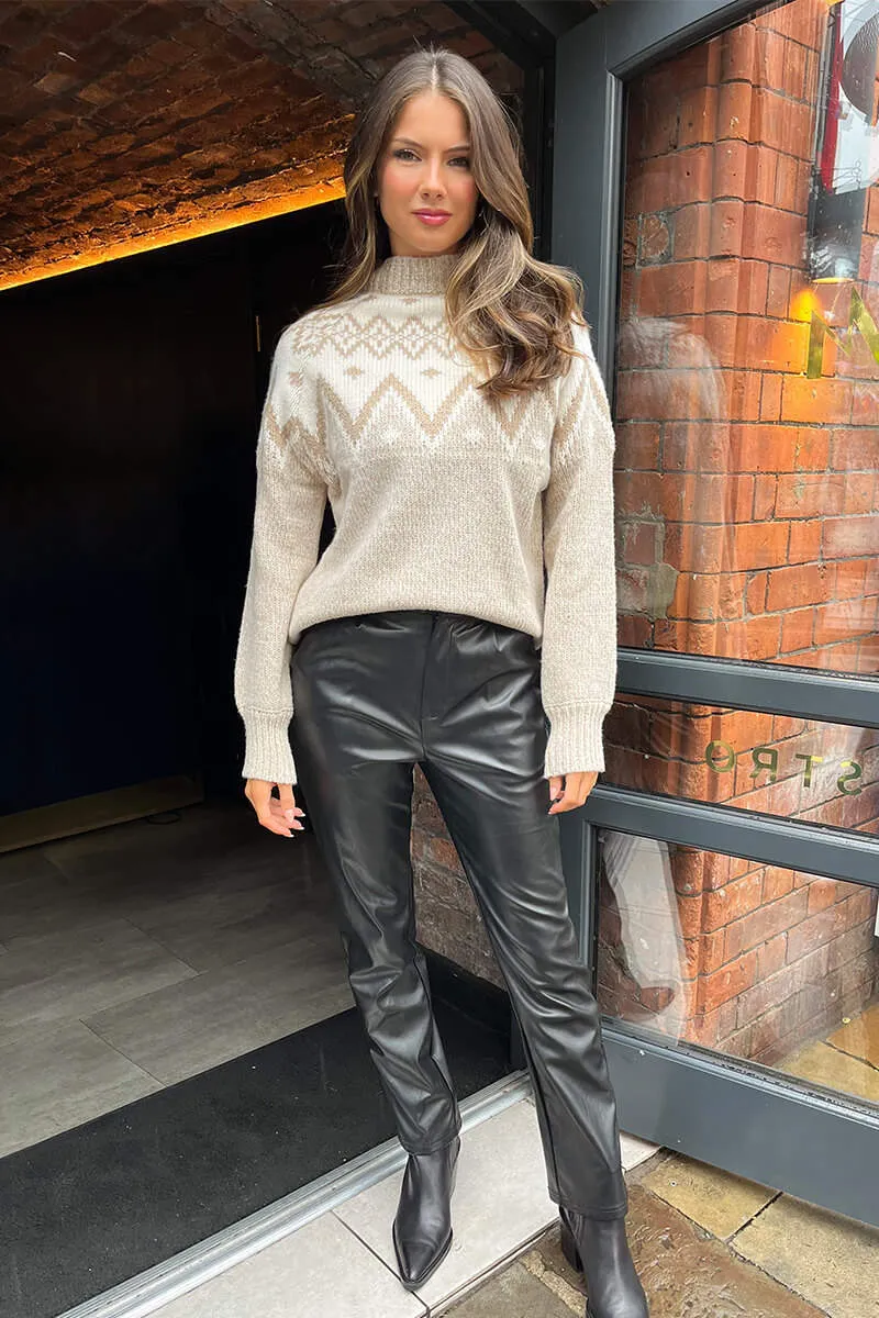 Oatmeal Fairisle Mock Neck Knitted Jumper sold by AX Paris product image thumbnail 2