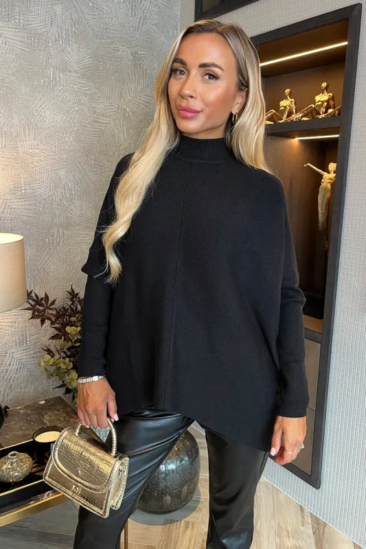 Black Oversized Mock Neck Jumper sold by AX Paris