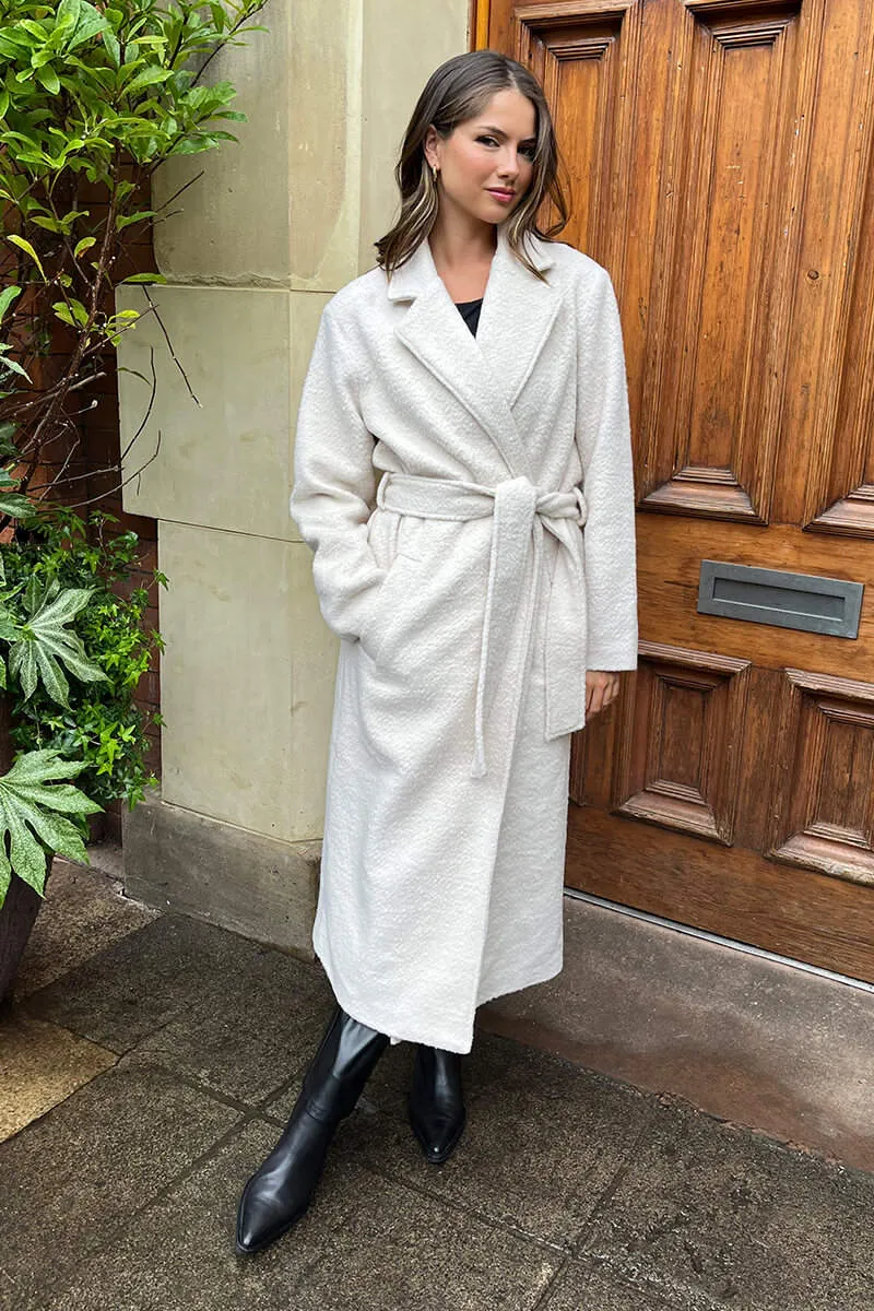 Cream Boucle Tie Belt Longline Trench Coat sold by AX Paris product image thumbnail 3