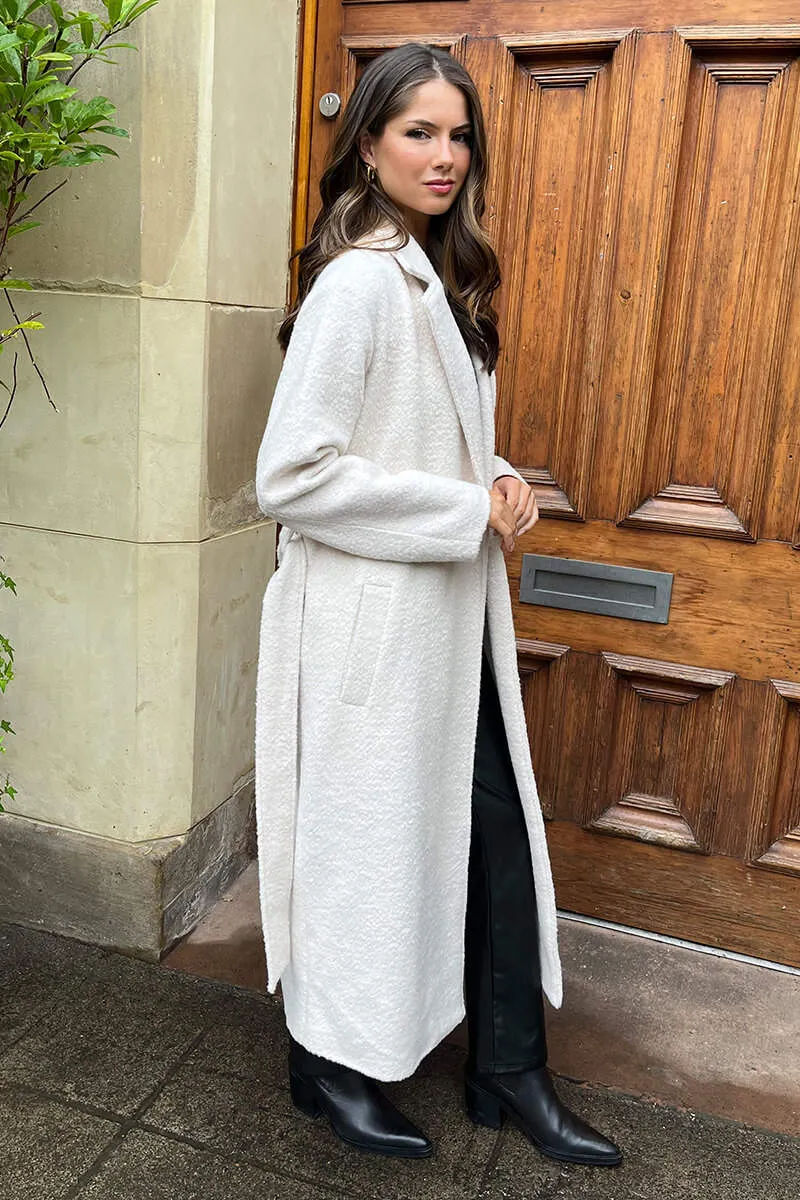 Cream Boucle Tie Belt Longline Trench Coat sold by AX Paris product image thumbnail 4