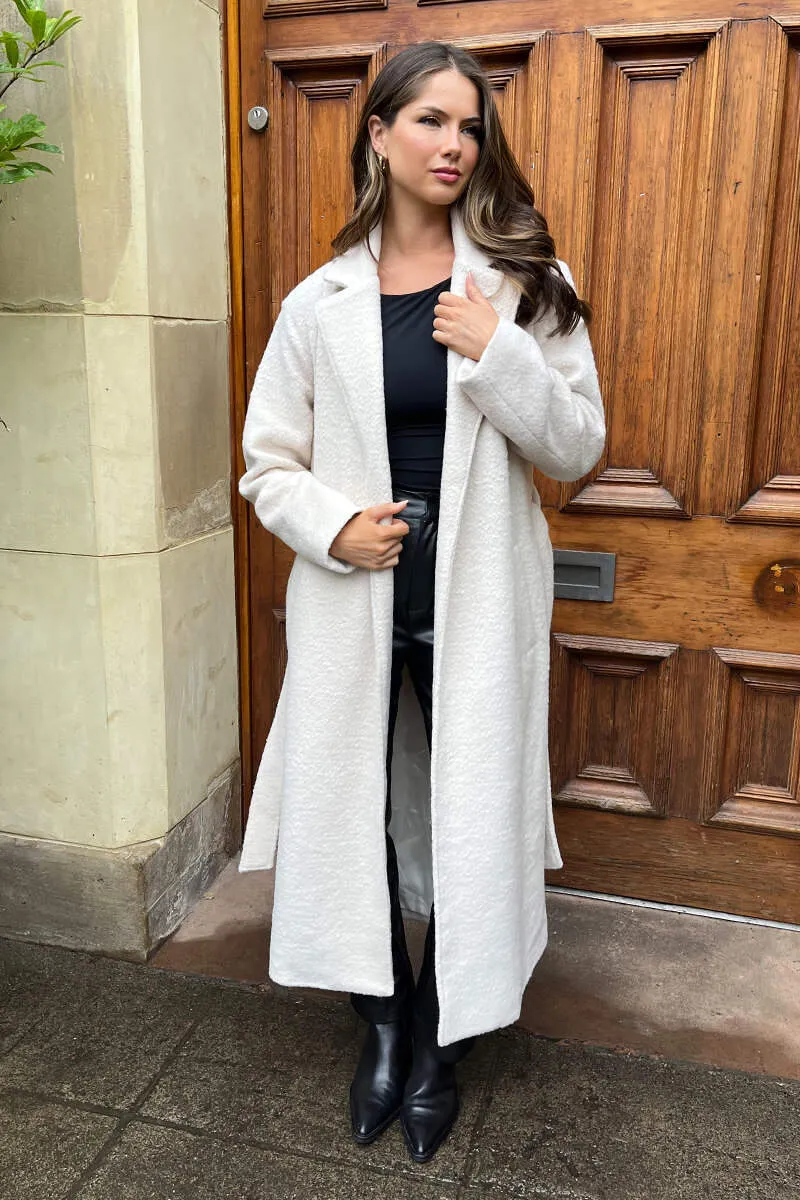 Cream Boucle Tie Belt Longline Trench Coat sold by AX Paris product image thumbnail 2