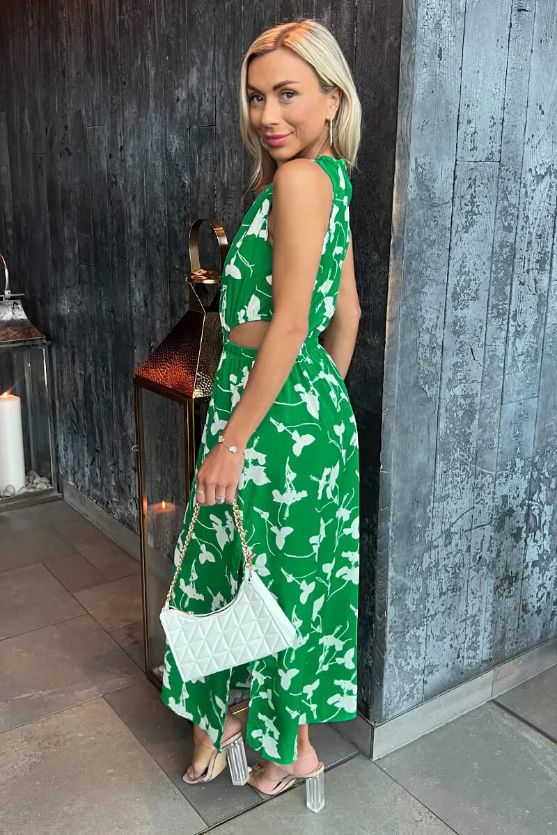 Green And White Floral Printed Cut Out Midi Dress sold by AX Paris product image thumbnail 3