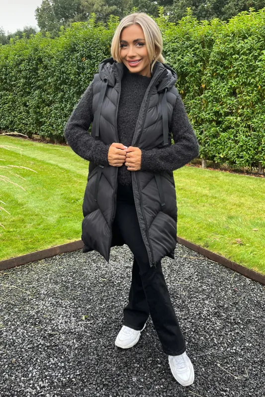 Black Hooded Zip Up Padded Gilet sold by AX Paris