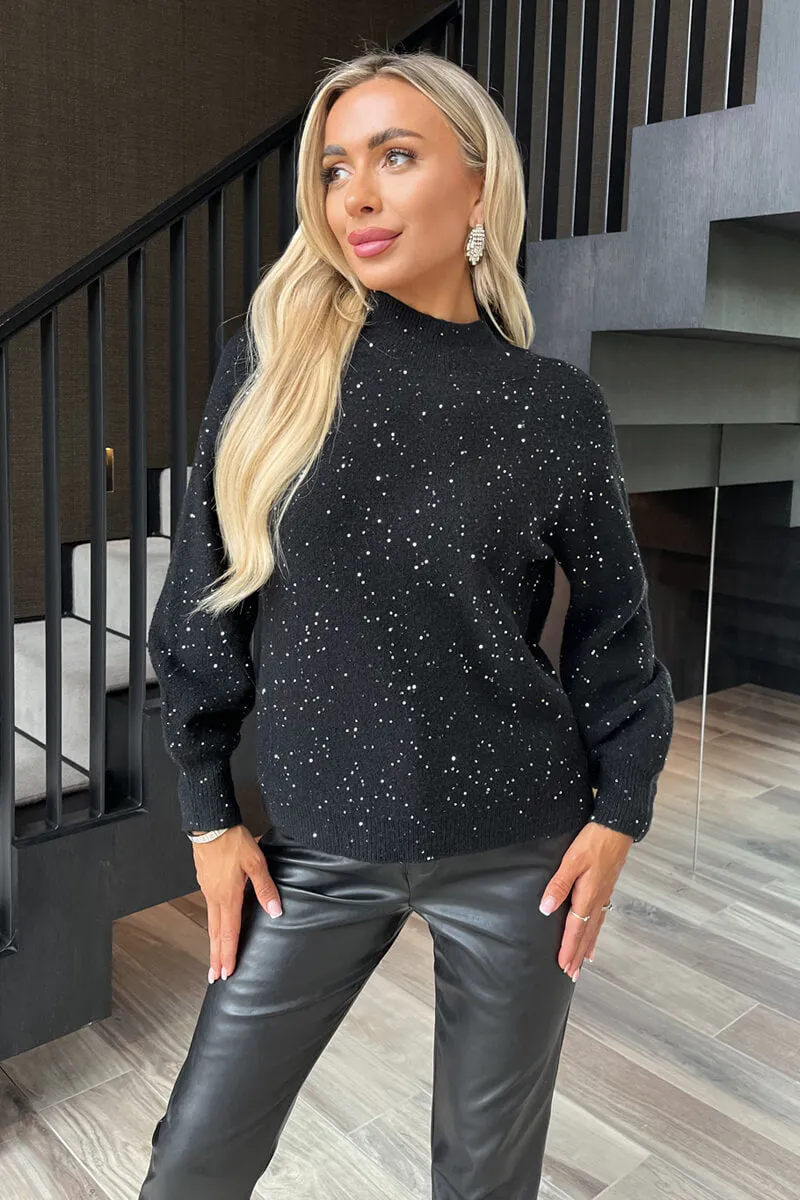 Black Sequin Detail Mock Neck Jumper sold by AX Paris