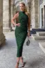 Green Sequin Ruched Side Split Leg Midi Dress sold by AX Paris