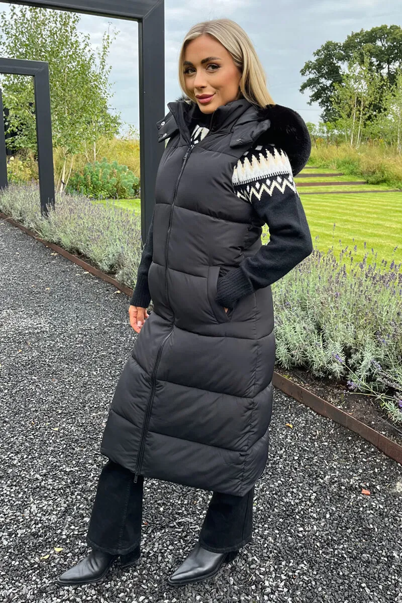 Black Faux Fur Hooded Longline Padded Gilet sold by AX Paris product image thumbnail 4