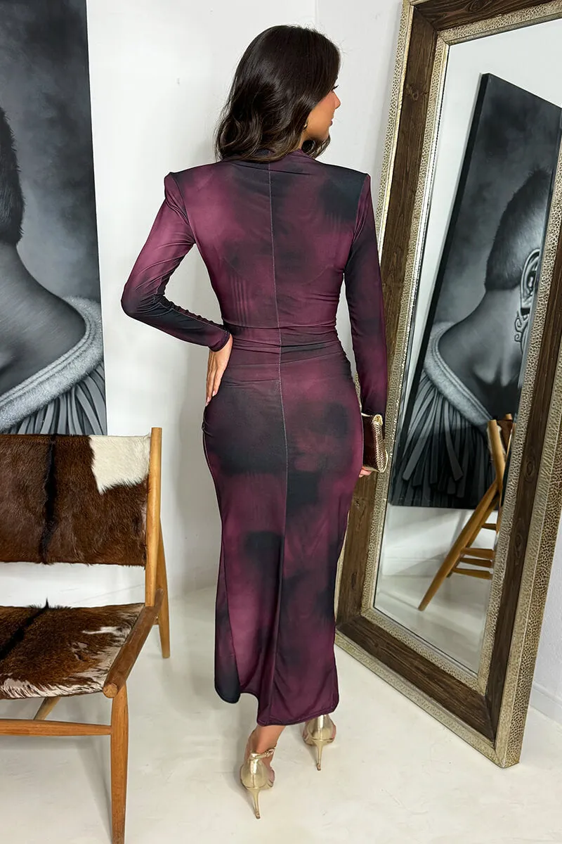 Wine Printed Long Sleeve Wrap Midi Dress sold by AX Paris product image thumbnail 5