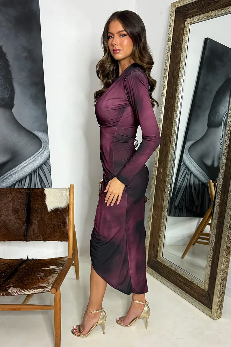 Wine Printed Long Sleeve Wrap Midi Dress sold by AX Paris product image thumbnail 4