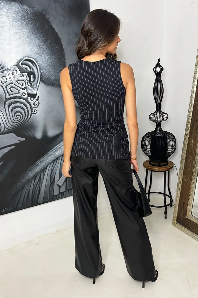 Black Pinstripe Fitted Longline Waistcoat sold by AX Paris product image thumbnail 5