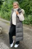 Khaki Faux Fur Hooded Longline Padded Gilet sold by AX Paris