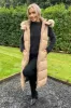 Biscuit Faux Fur Hooded Longline Padded Gilet sold by AX Paris