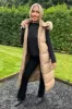 Biscuit Faux Fur Hooded Longline Padded Gilet sold by AX Paris