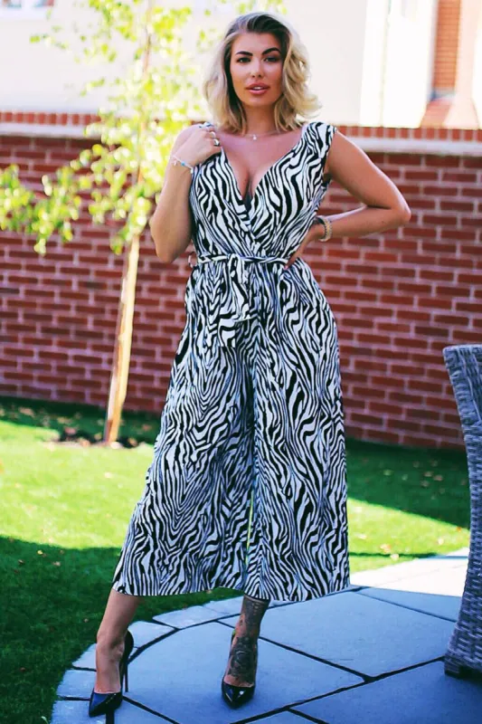 Zebra Pleated Culotte Jumpsuit sold by AX Paris