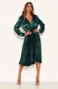 Teal Wrap Pleated Satin Dress sold by AX Paris